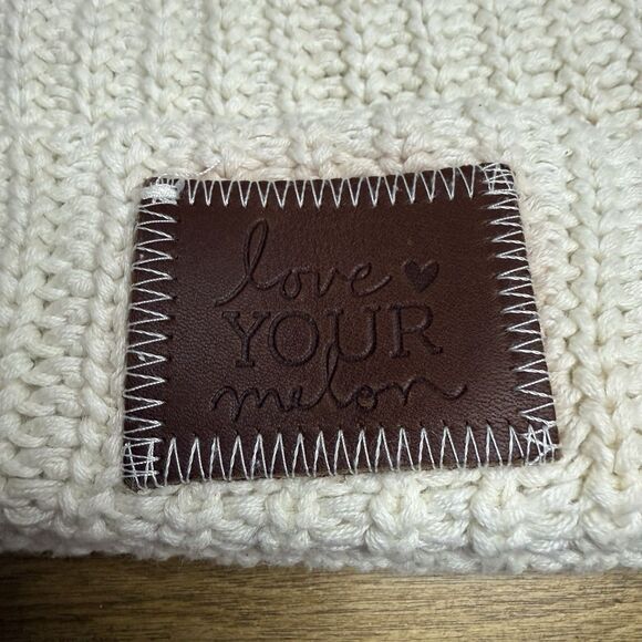 Love Your Melon Beanie Womens One Size Lot of 2 Knit Pom Green Off White Winter - Picture 4 of 12